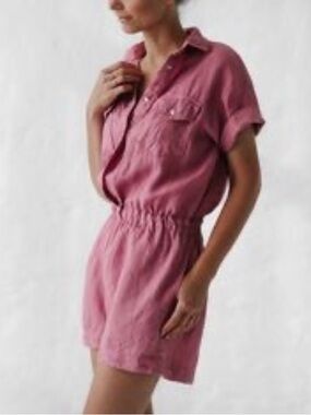 Seaside Tones Linen Romper Size M Made in Poland